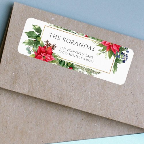 Red Floral Watercolor Christmas Holiday Label