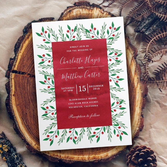 Red Floral Watercolor Christmas Wedding Invitation (Creator Uploaded)