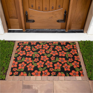 Red floral watercolor doormat