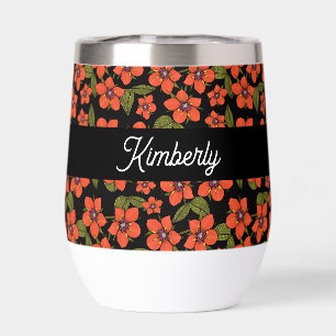 Red Floral Watercolor Monogram Name Thermal Wine Tumbler