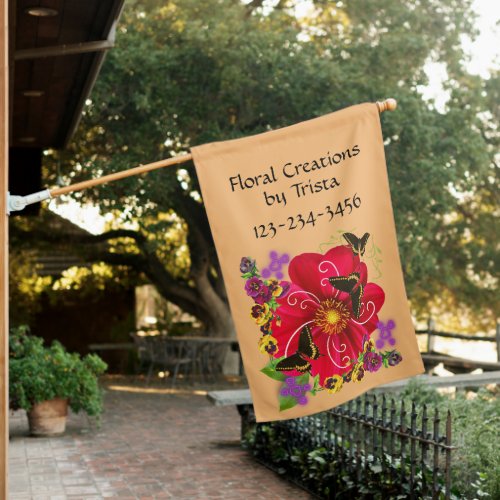 Red Floral Weatherproof Personalized House Flag