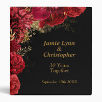 Red Floral Wedding Anniversary 3 Ring Binder