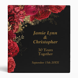Red Floral Wedding Anniversary 3 Ring Binder