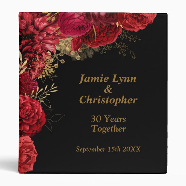 Red Floral Wedding Anniversary 3 Ring Binder (Front)