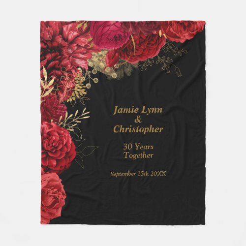 Red Floral Wedding Anniversary Fleece Blanket