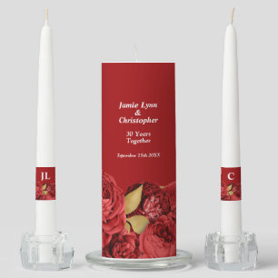 Red Floral Wedding Anniversary Unity Candle Set