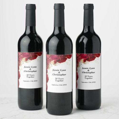 Red Floral Wedding Anniversary Wine Label