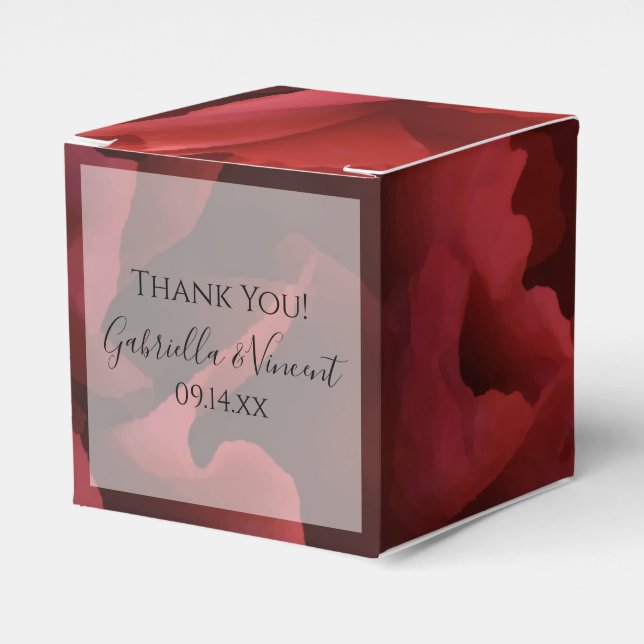 Red Floral Wedding Favor Boxes (Front Side)