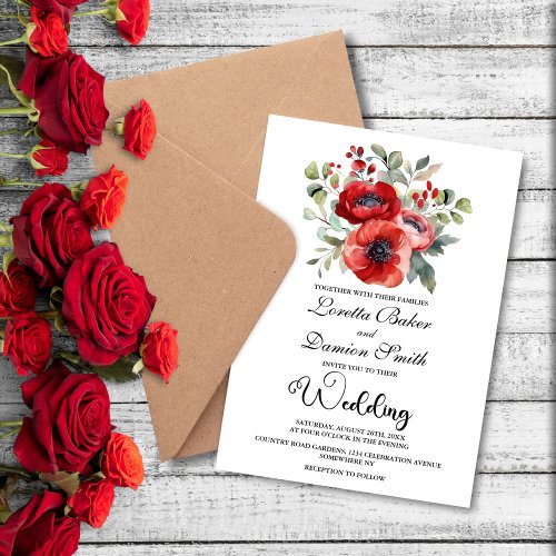 Red Floral Wedding Invitation