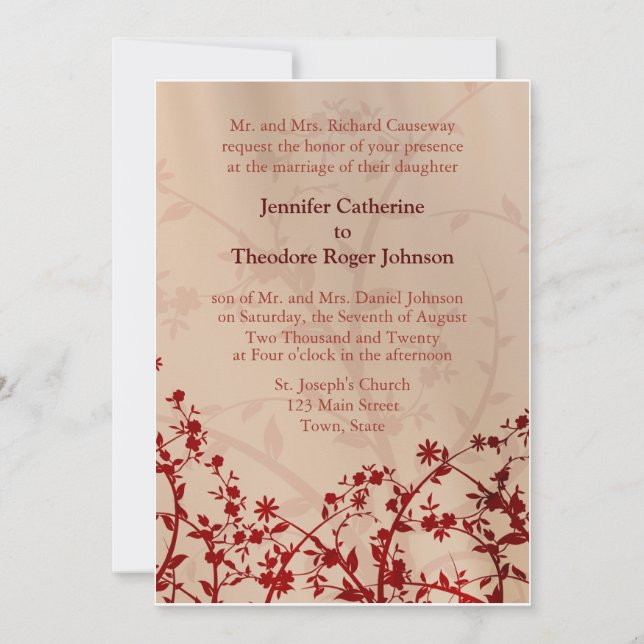 Red Floral Wedding Invitations Flowers Flower (Front)