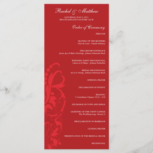 Red Floral Wedding Program (Front)
