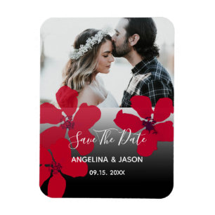 Red Floral Wedding Save The Date Invitation Magnet