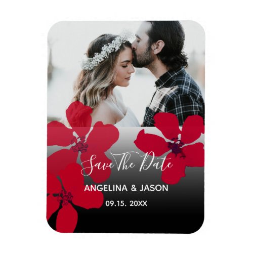 Red Floral Wedding Save The Date Invitation Magnet