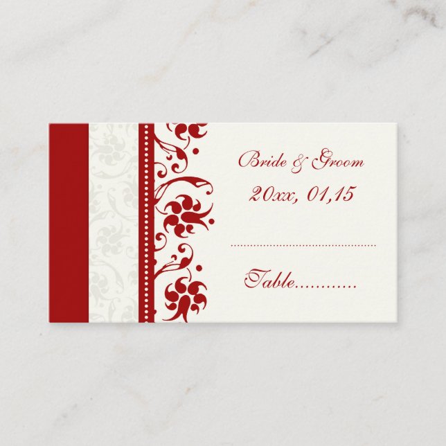 Red Floral Wedding Table Place Setting Cards (Front)