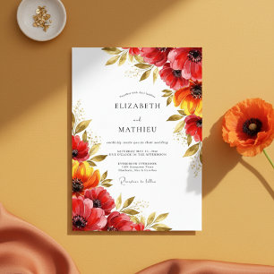 Red Floral Whimsy Wedding Invitation