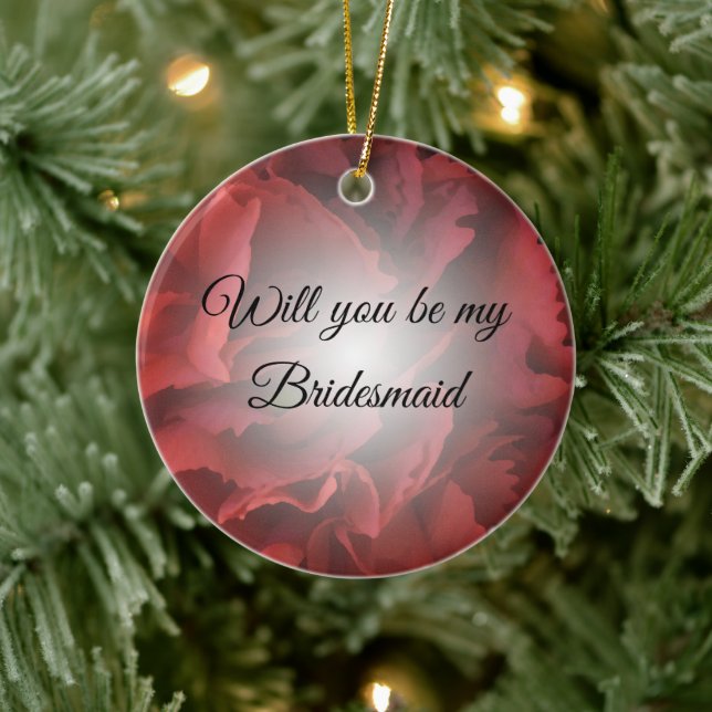 Red Floral Will You Be My Bridesmaid Ceramic Ornament (Tree)