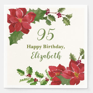 Red Floral Winter Greenery 95th Birthday Napkin