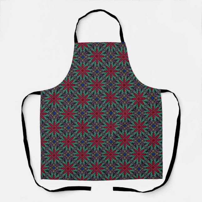 Red Floral With Green and Blue Apron (Front)