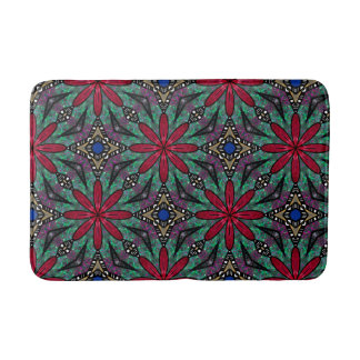 Red Floral With Green and Blue Bath Mat