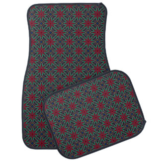 Red Floral With Green and Blue Car Floor Mat
