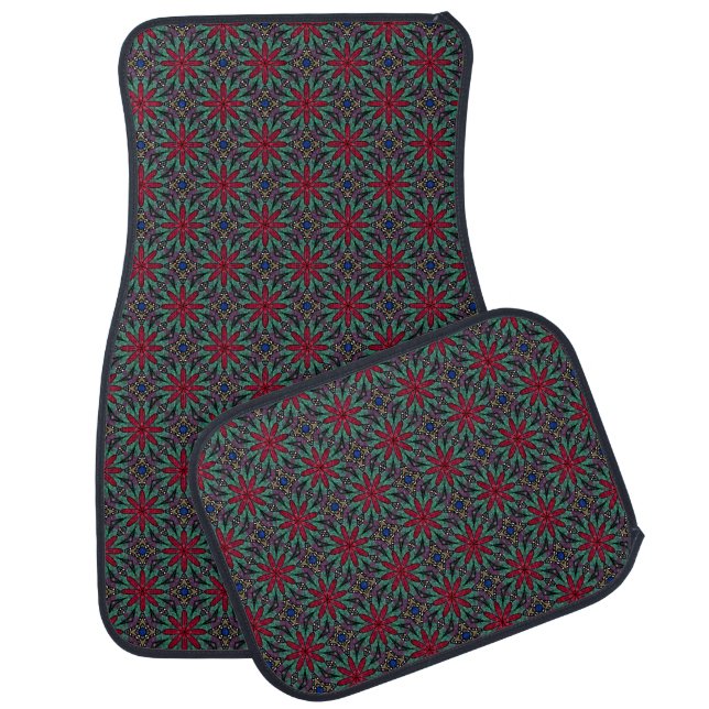 Red Floral With Green and Blue Car Floor Mat (Set)