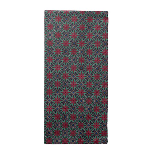Red Floral With Green and Blue Cloth Napkin (Half Fold)
