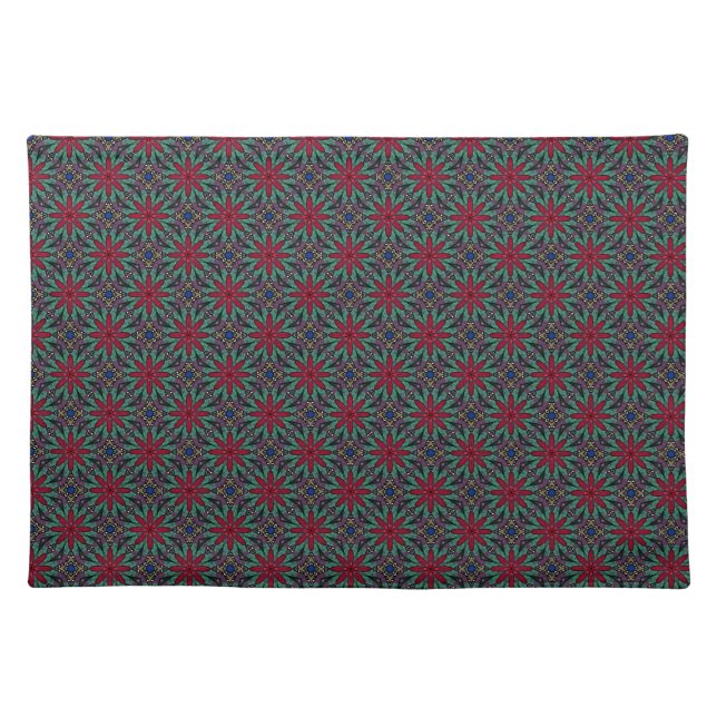 Red Floral With Green and Blue Cloth Placemat (Front)