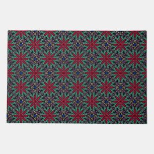 Red Floral With Green and Blue Doormat
