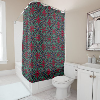 Red Floral With Green and Blue Shower Curtain