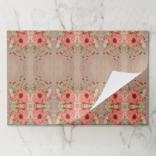 Red Floral With Grey Brown Paper Placemat