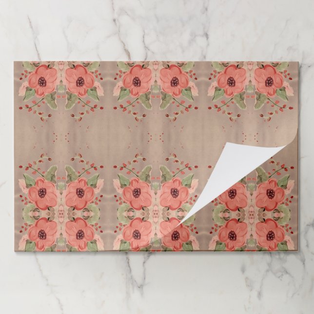 Red Floral With Grey Brown Paper Placemat (Folded)