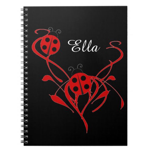 Red Floral with Ladybug Monogram Notebook