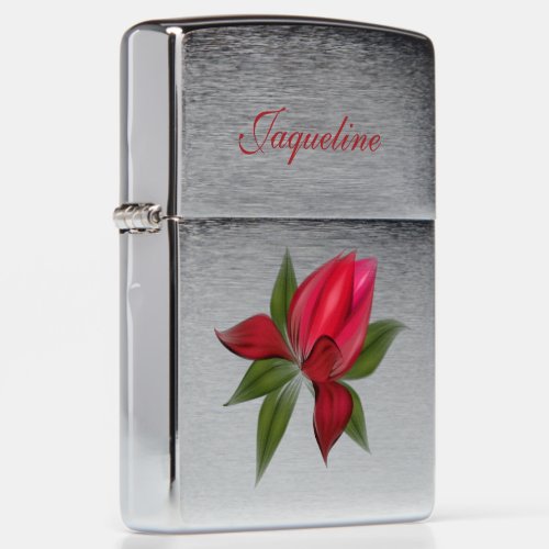 Red Floral with Name Zippo Lighter
