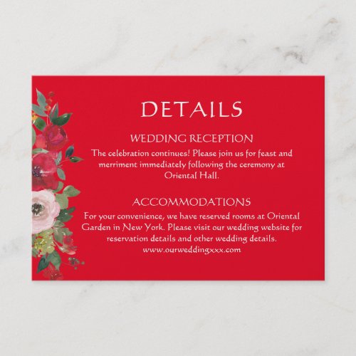 Red floral wreath Chinese wedding details Enclosure Card