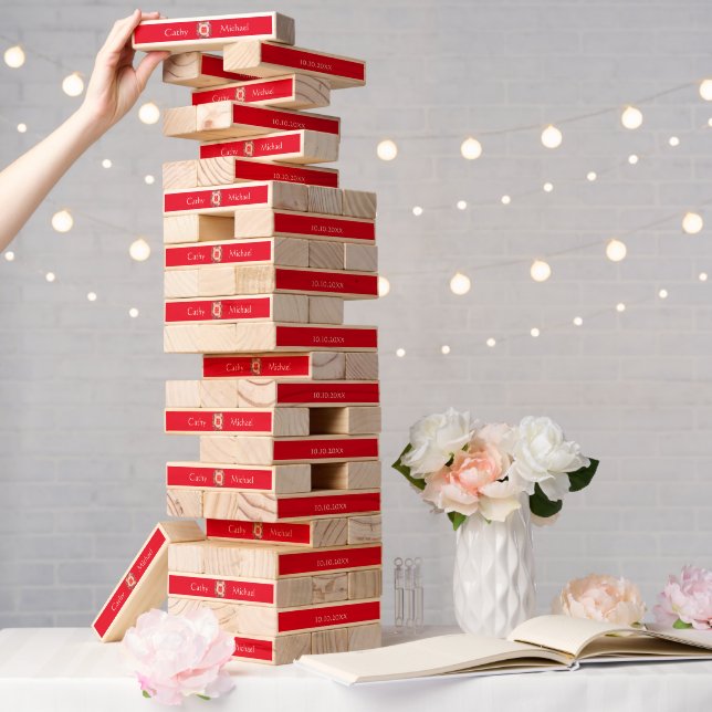 Red floral wreath Chinese wedding garden game Topple Tower (Wedding)