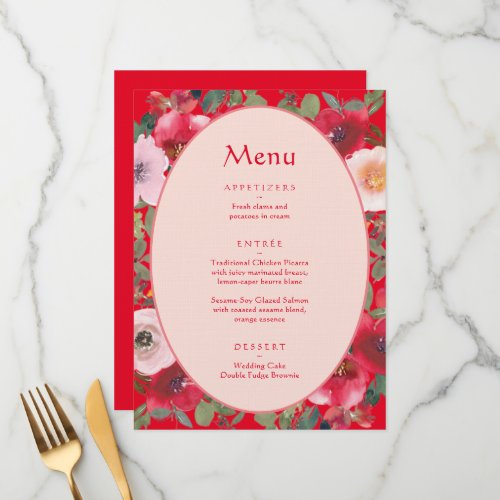 Red floral wreath Chinese wedding reception Menu