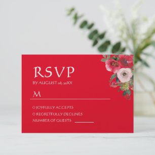 Red floral wreath Chinese wedding RSVP