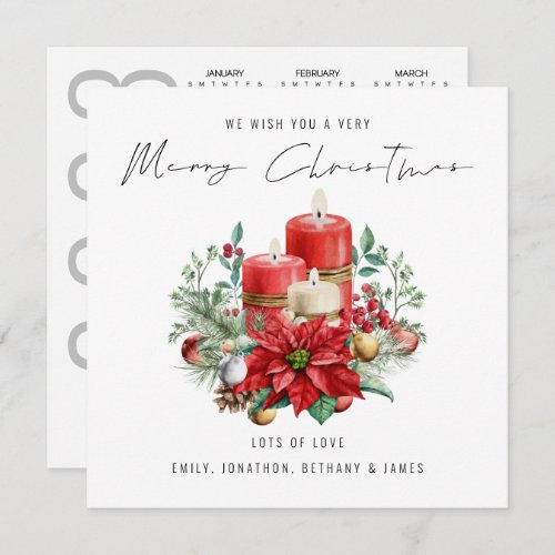 Red Florals Candle 2023 Calendar Merry ChristmaS Note Card