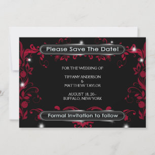 Red Flourish Black Save the Date