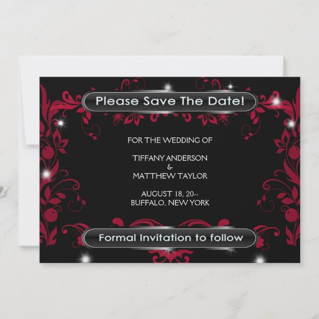 Red Flourish Black Save the Date (Front)
