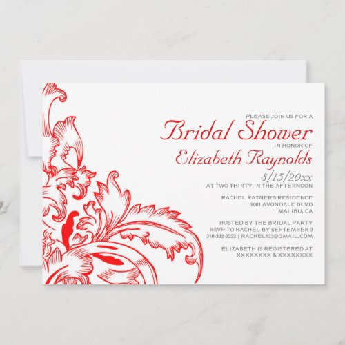 Red Flourish Bridal Shower Invitations