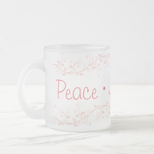 Red Flourish Peace Joy Love Christmas Frosted Glass Coffee Mug