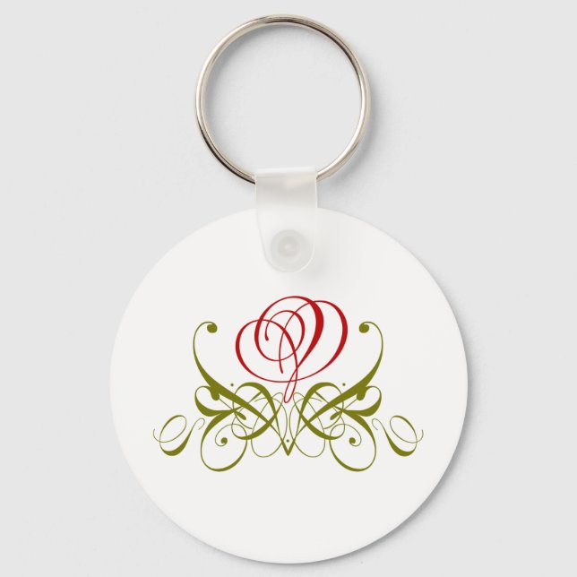 Red Flourish Rose Keychain (Front)