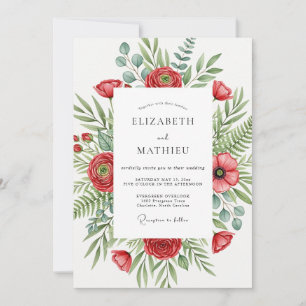 Red Flourishing Botanical Wedding Invitation
