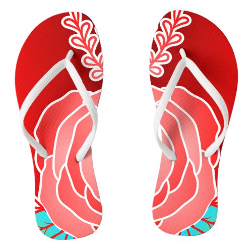 Red Flower Abstract Style personal name Flip Flops