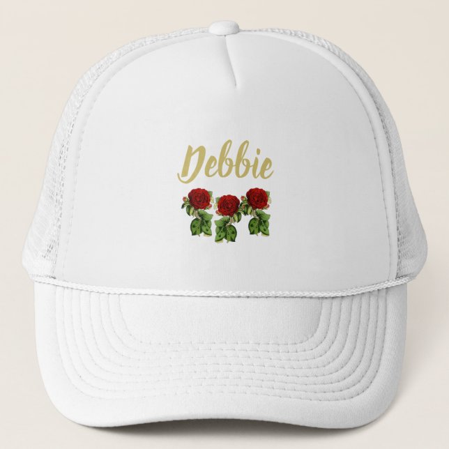 Red flower and green leaves custom name trucker hat (Front)