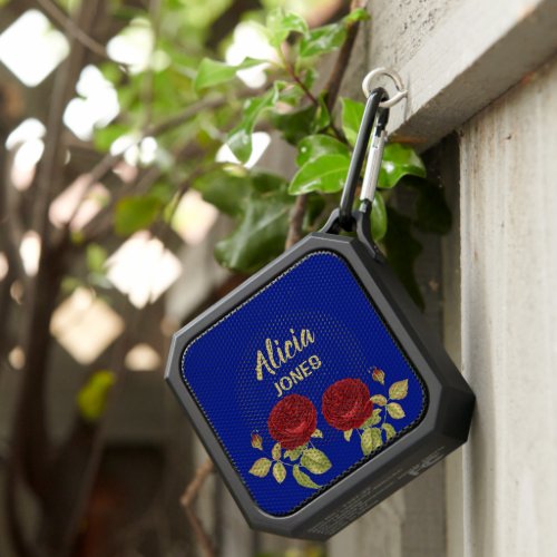 Red flower and leaves blue bluetooth speaker