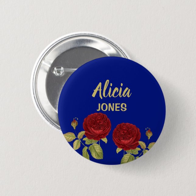 Red flower and leaves blue button (Front & Back)