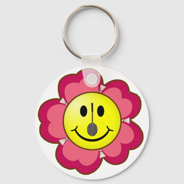 Red Flower Badminton Keychain (Front)