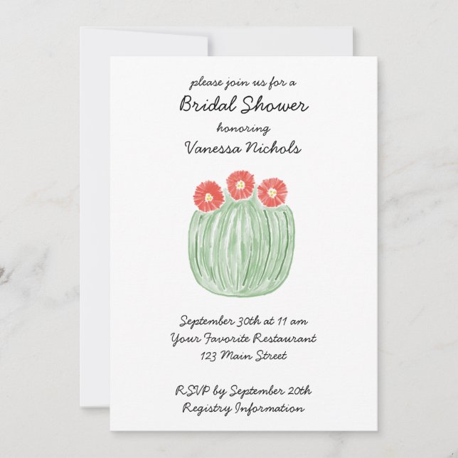 Red Flower Barrel Cactus Bridal Shower Invitation (Front)